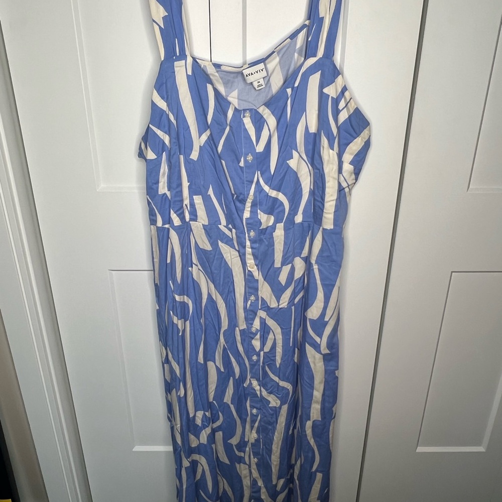Ava & Viv Blue and Cream Abstract Print Maxi Dress